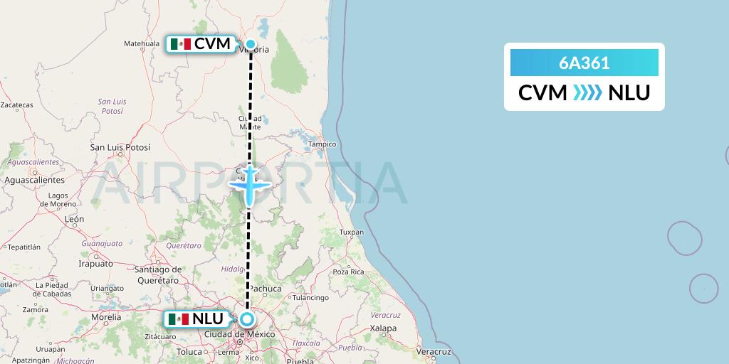 6A361 Armenia Airways Aircompany CJSC Flight Map: Ciudad Victoria to Reyes Acozac