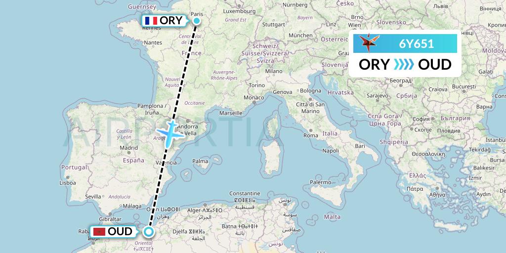 6Y651 SmartLynx Flight Map: Paris to Oujda