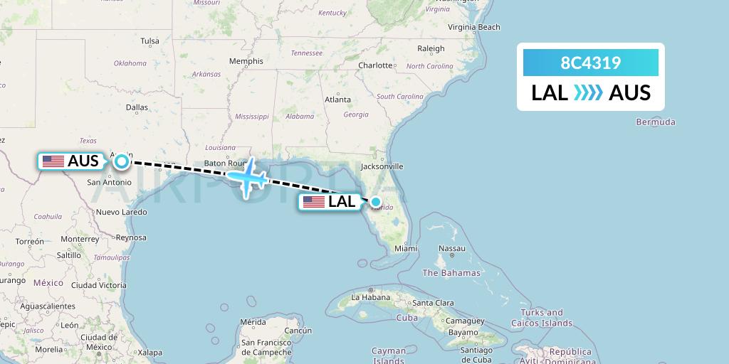 8C4319 Air Transport International Flight Map: Lakeland to Austin