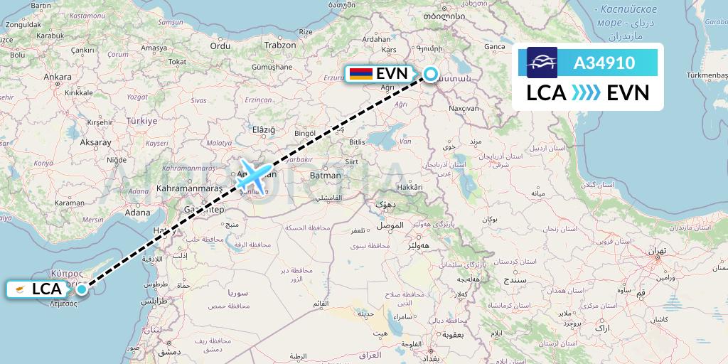 A34910 Aegean Airlines Flight Map: Larnaca to Yerevan