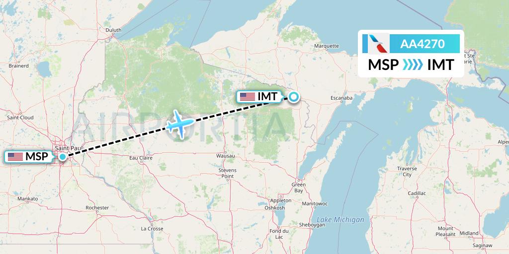 AA4270 American Airlines Flight Map: Minneapolis to Iron Mountain Kingsford