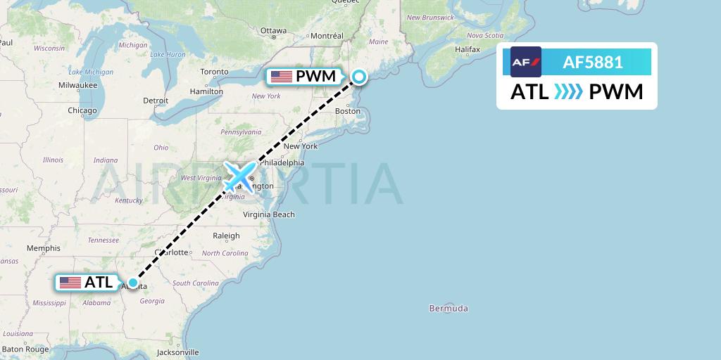 AF5881 Air France Flight Map: Atlanta to Portland