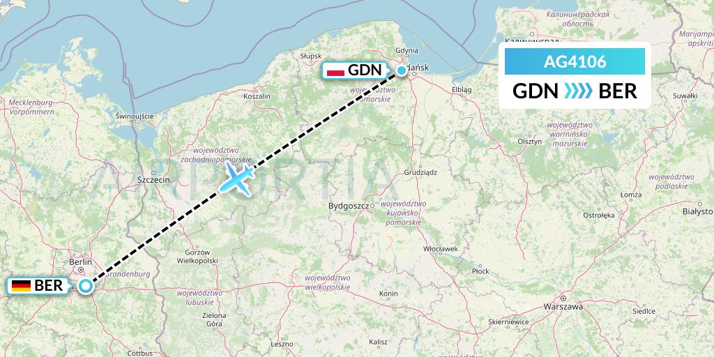 AG4106 Aruba Airlines Flight Map: Gdansk to Berlin