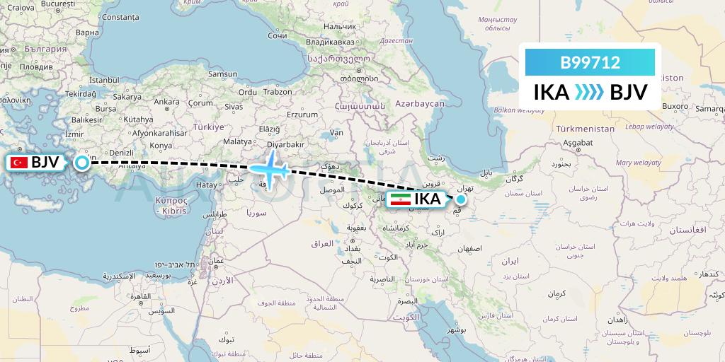 B99712 Iran Air Tours Flight Map: Tehran to Bodrum