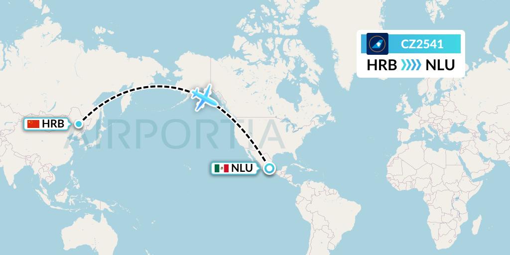 CZ2541 China Southern Airlines Flight Map: Harbin to Reyes Acozac