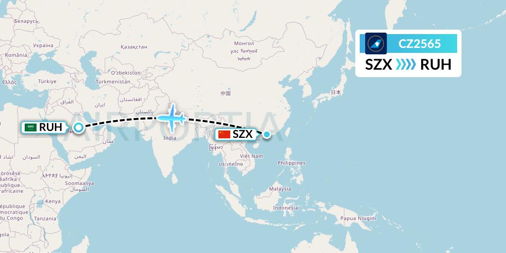 CZ2565 China Southern Airlines Flight Map: Shenzhen to Riyadh