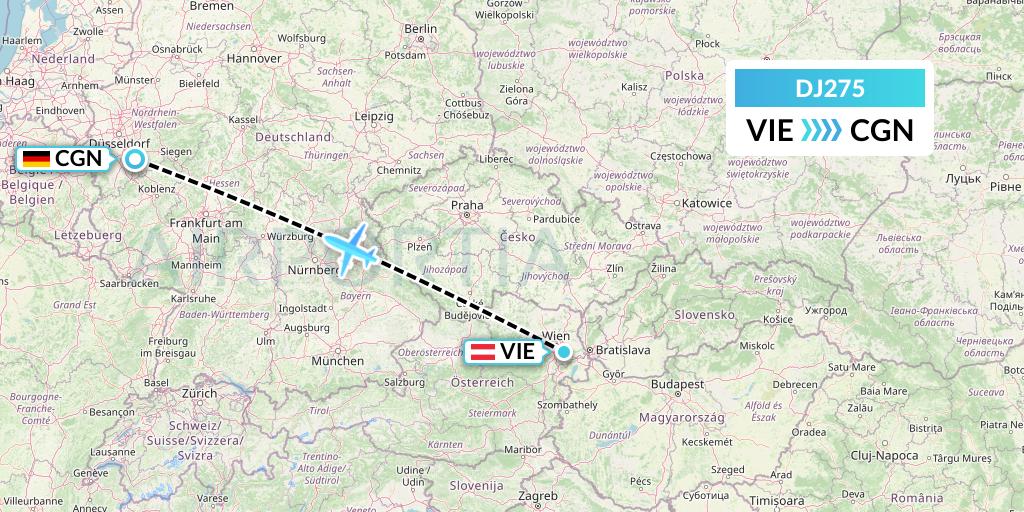 DJ275 Air Djibouti Flight Map: Vienna to Cologne