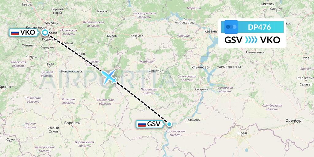 DP476 Pobeda Flight Map: Saratov to Moscow