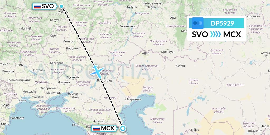 DP5929 Pobeda Flight Map: Moscow to Makhachkala