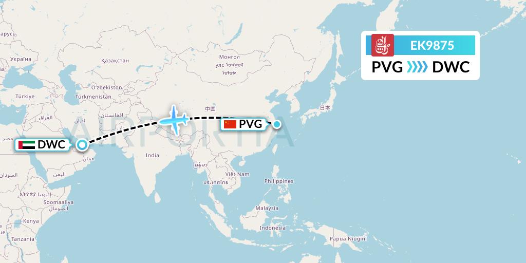EK9875 Emirates Flight Map: Shanghai to Dubai