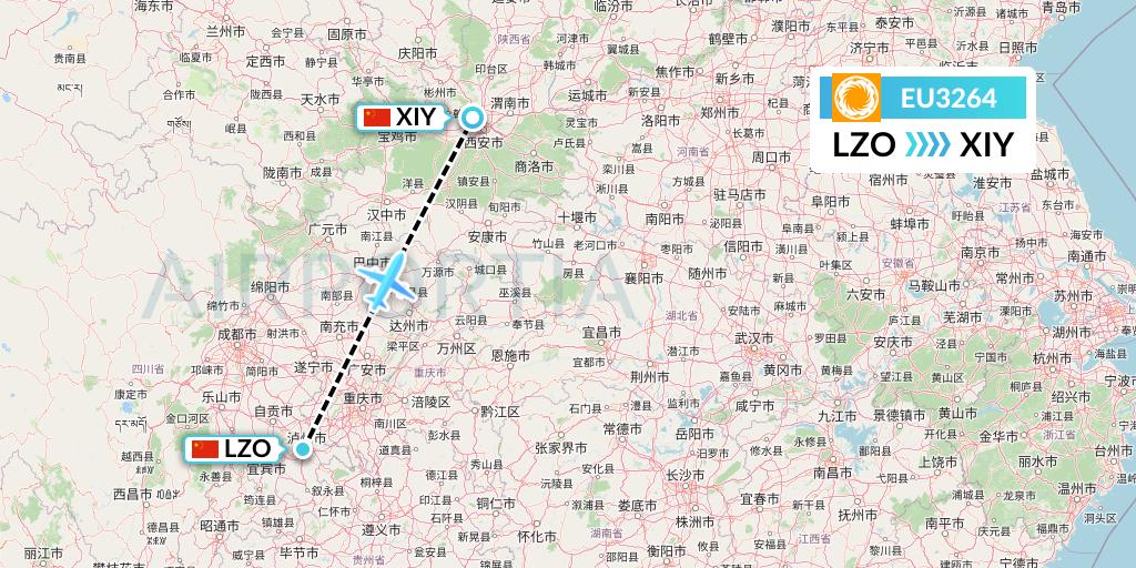 EU3264 Chengdu Airlines Flight Map: Luzhou to Xi'an
