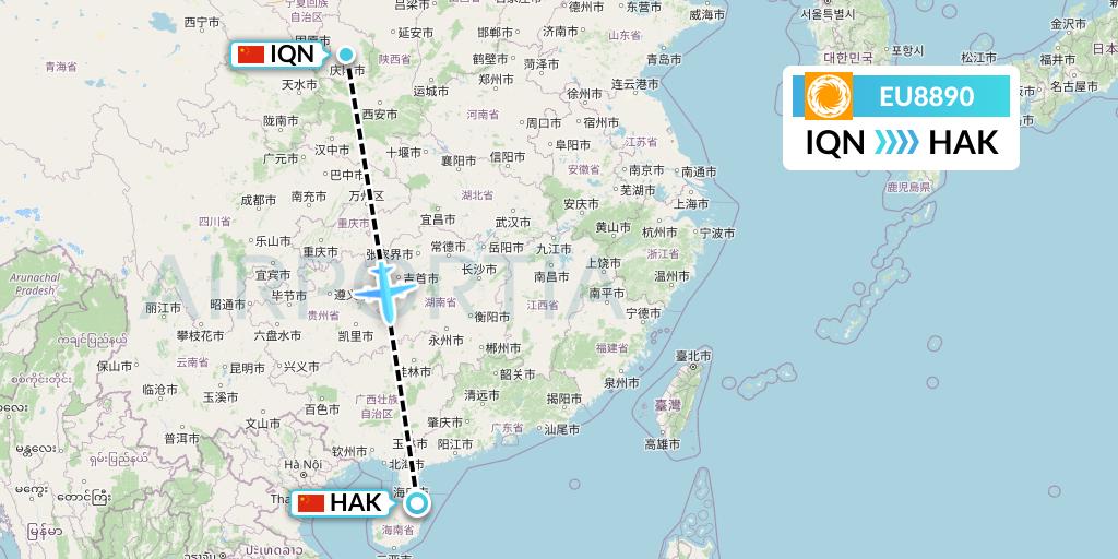 EU8890 Chengdu Airlines Flight Map: Qingyang to Haikou