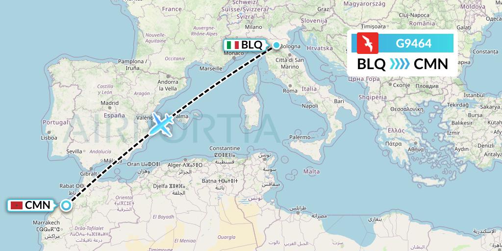 G9464 Air Arabia Flight Map: Bologna to Casablanca