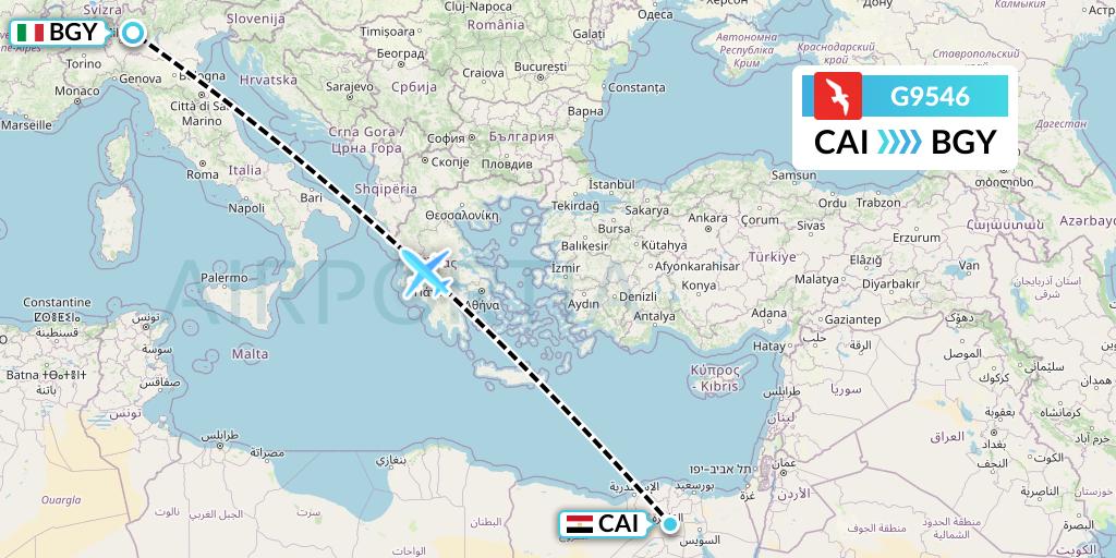 G9546 Air Arabia Flight Map: Cairo to Milan