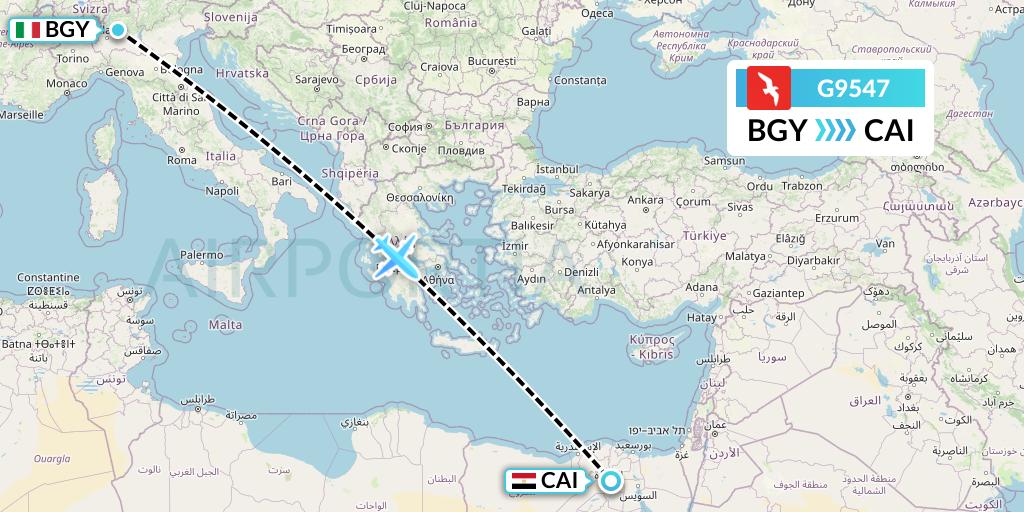 G9547 Air Arabia Flight Map: Milan to Cairo