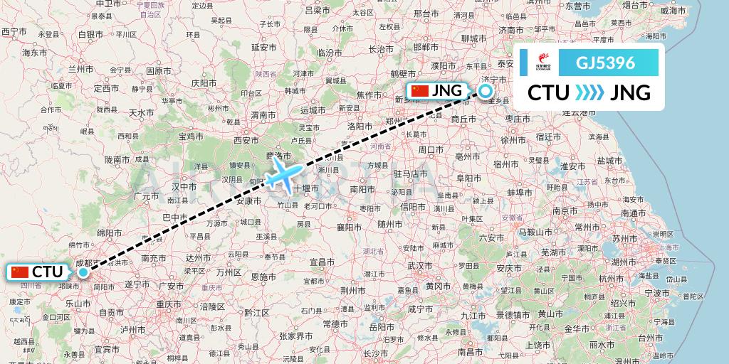 GJ5396 Loong Airlines Flight Map: Chengdu to Jining