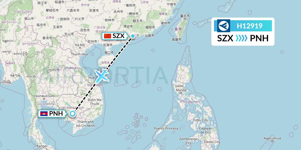 H12919 Hahn Air Systems Flight Map: Shenzhen to Phnom Penh