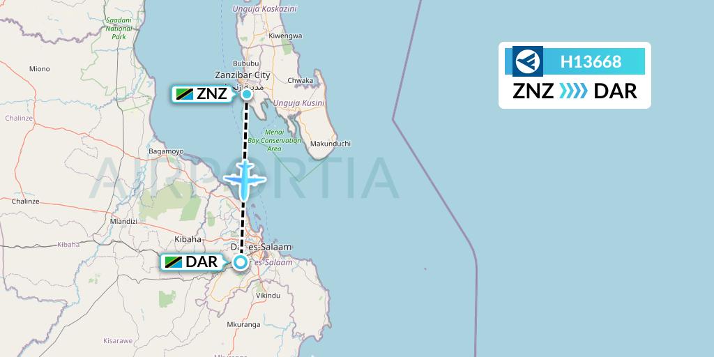 H13668 Hahn Air Systems Flight Map: Zanzibar to Dar-es-Salaam
