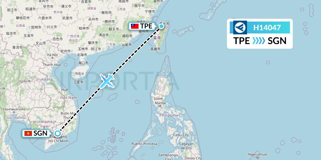 H14047 Hahn Air Systems Flight Map: Taipei to Ho Chi Minh City