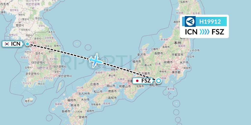 H19912 Hahn Air Systems Flight Map: Seoul to Shizuoka