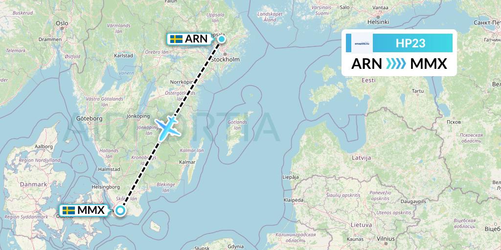 HP23 Amapola Flyg Flight Map: Stockholm to Malmo