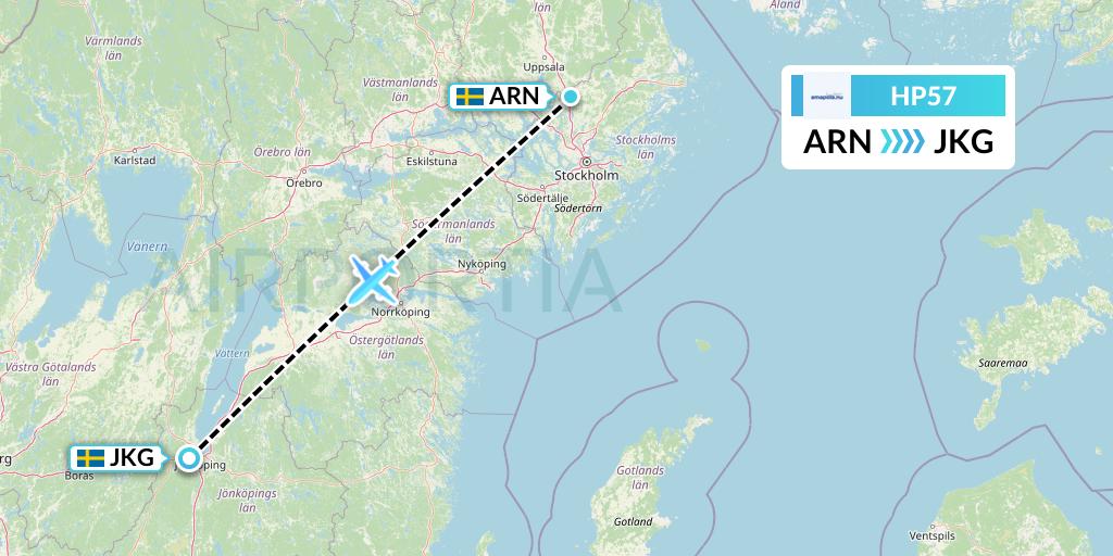 HP57 Amapola Flyg Flight Map: Stockholm to Jonkoping