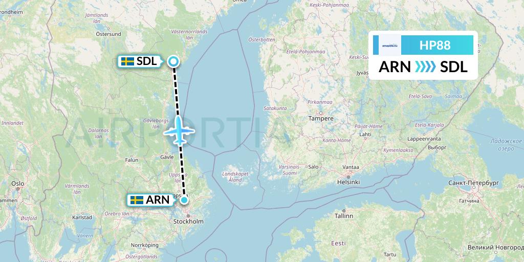 HP88 Amapola Flyg Flight Map: Stockholm to Sundsvall