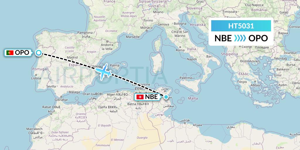 HT5031 Ningxia Cargo Airlines CO.,LTD Flight Map: Enfidha to Porto