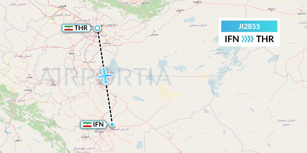 JI2855 Armenian Airlines Flight Map: Isfahan to Tehran