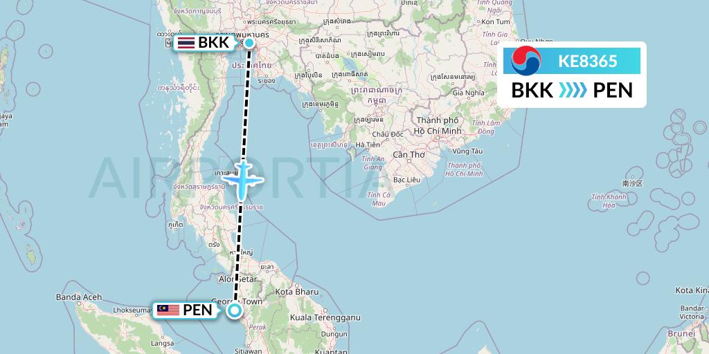 KE8365 Korean Air Flight Map: Bangkok to Penang