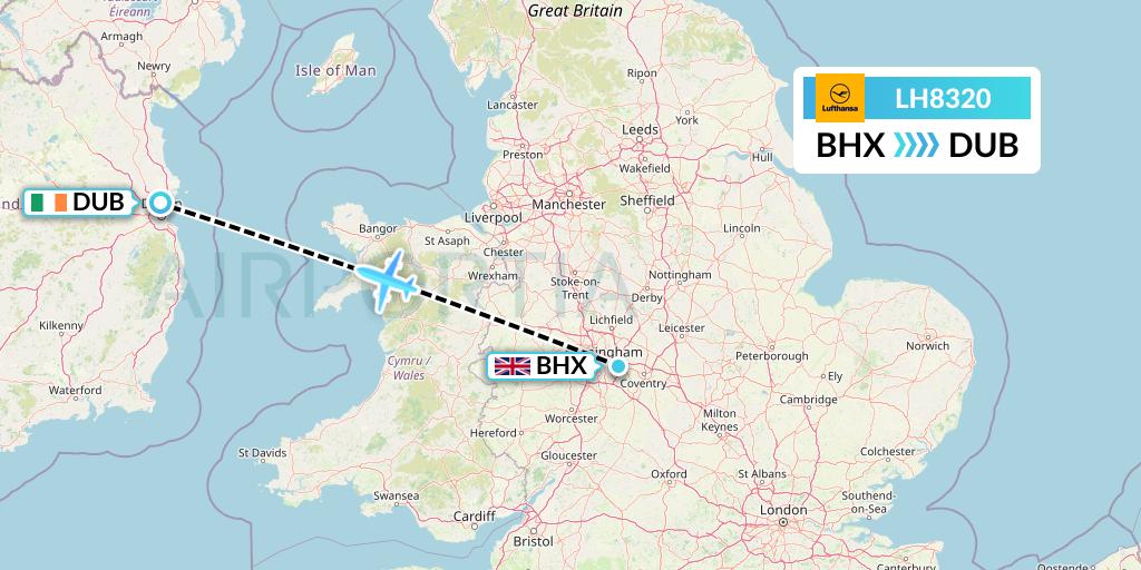 LH8320 Lufthansa Flight Map: Birmingham to Dublin