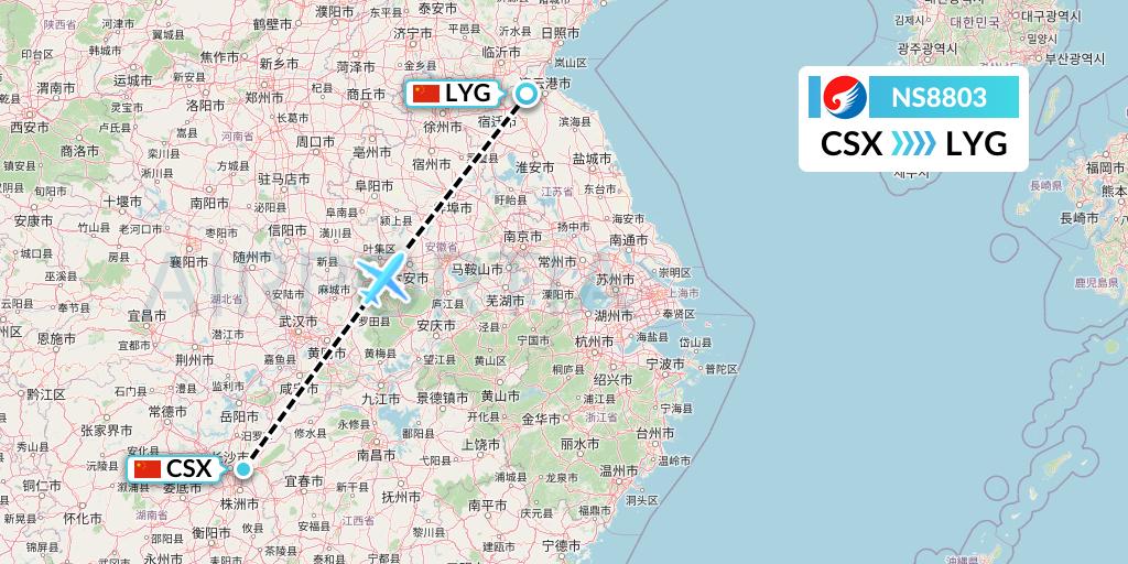 NS8803 Hebei Airlines Flight Map: Changsha to Lianyungang