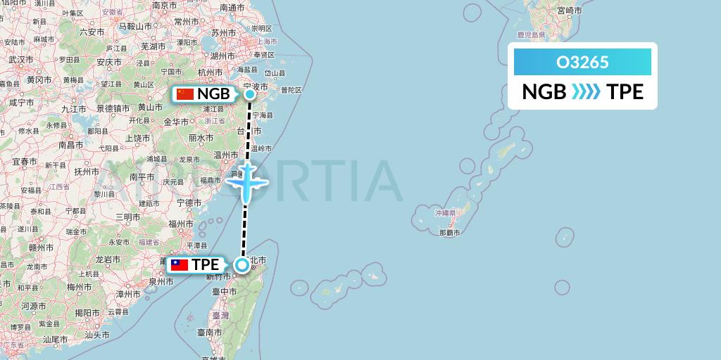 O3265 SF Airlines Flight Map: Ningbo to Taipei