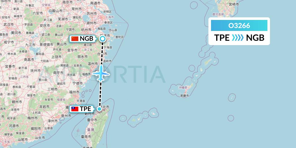 O3266 SF Airlines Flight Map: Taipei to Ningbo