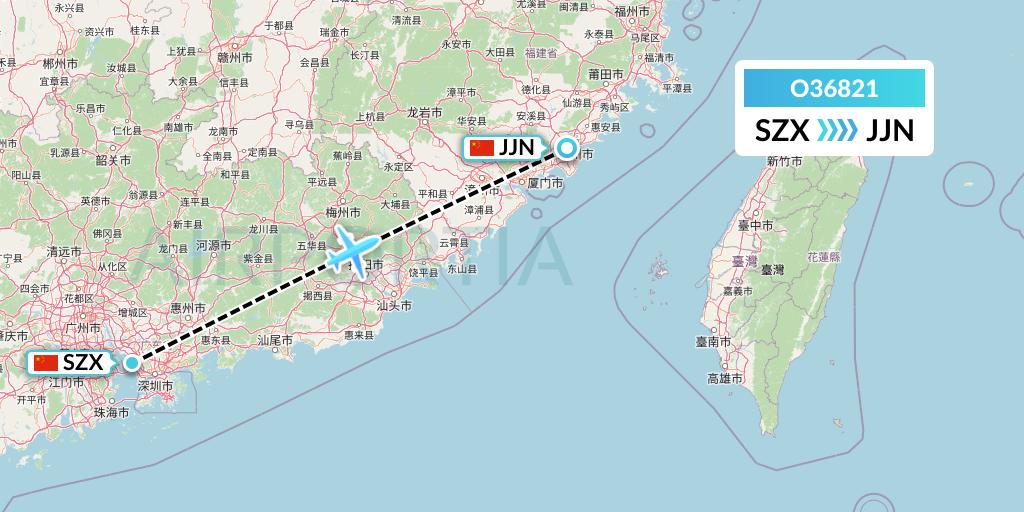 O36821 SF Airlines Flight Map: Shenzhen to Jinjiang