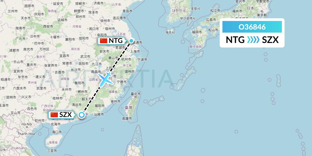 O36846 SF Airlines Flight Map: Nantong to Shenzhen