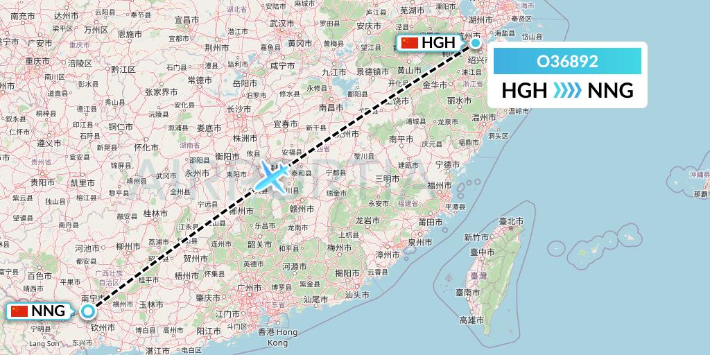 O36892 SF Airlines Flight Map: Hangzhou to Nanning