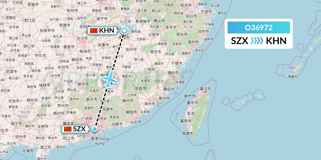 O36972 SF Airlines Flight Map: Shenzhen to Nanchang