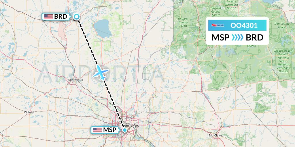 OO4301 SkyWest Airlines Flight Map: Minneapolis to Brainerd