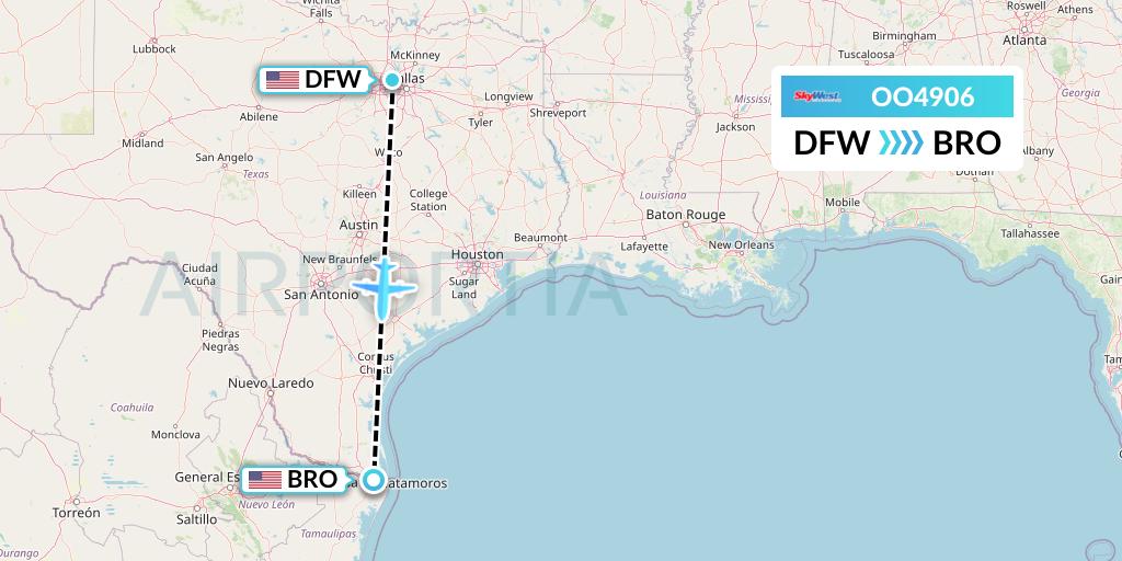 OO4906 SkyWest Airlines Flight Map: Dallas to Brownsville