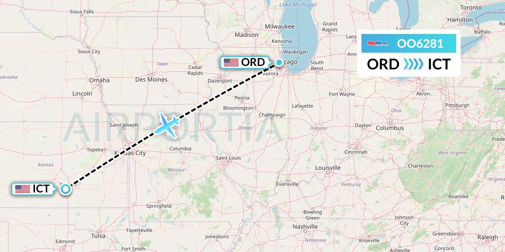 OO6281 SkyWest Airlines Flight Map: Chicago to Wichita