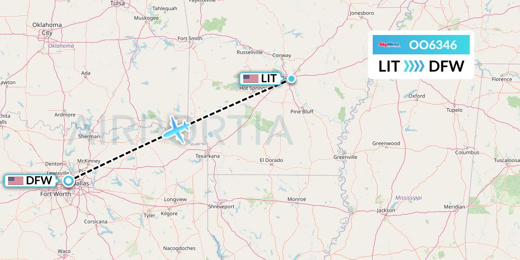 OO6346 SkyWest Airlines Flight Map: Little Rock to Dallas