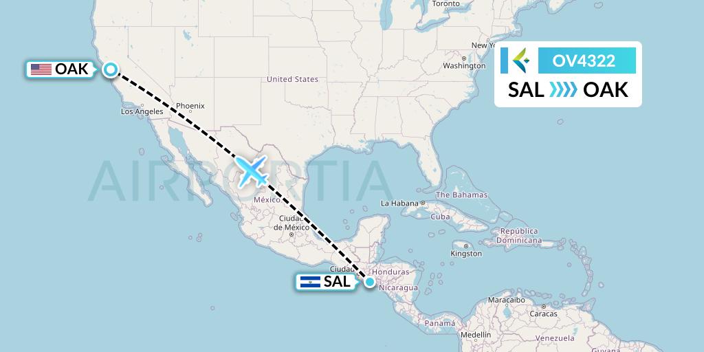 OV4322 SalamAir Flight Map: San Salvador to Oakland