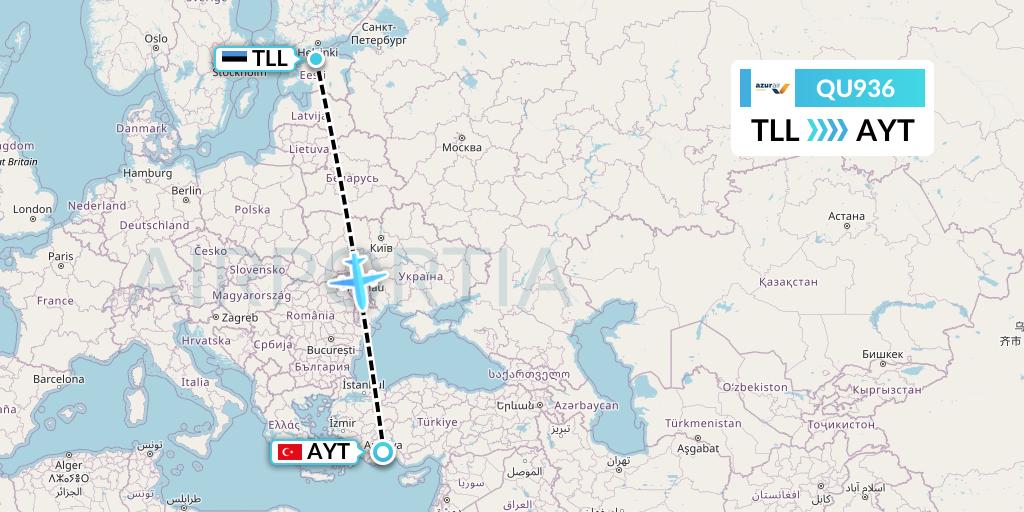 QU936 Azur Air Ukraine Flight Map: Tallinn to Antalya