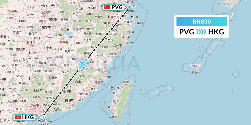 RH830 Republic Express Airlines Flight Map: Shanghai to Hong Kong