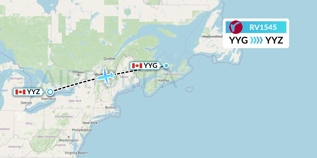 RV1545 Air Canada Rouge Flight Map: Charlottetown to Toronto