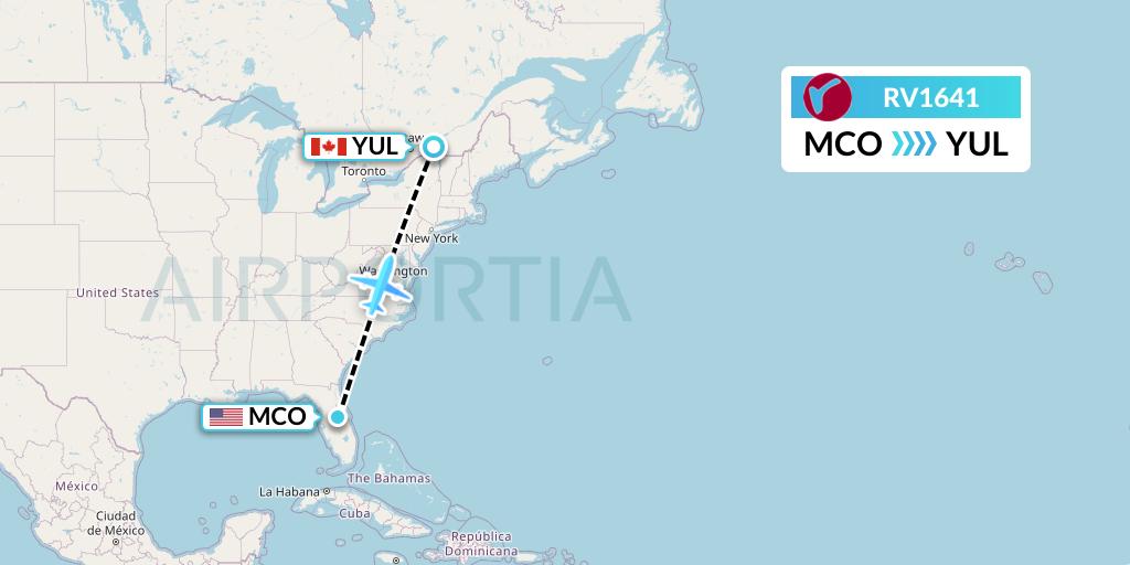 RV1641 Air Canada Rouge Flight Map: Orlando to Montreal
