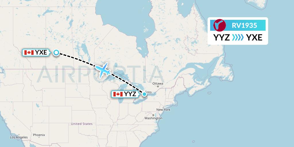 RV1935 Air Canada Rouge Flight Map: Toronto to Saskatoon