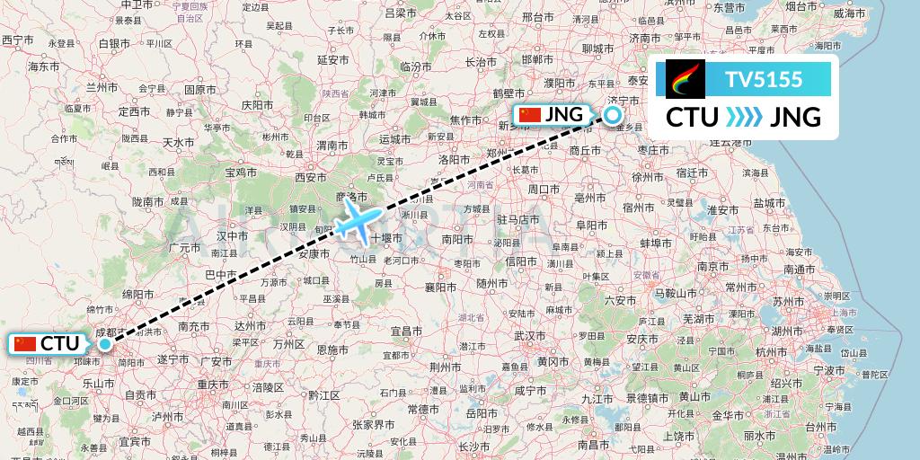 TV5155 Tibet Airlines Flight Map: Chengdu to Jining