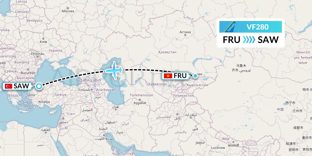 VF280 ValuAir Flight Map: Bishkek to Istanbul